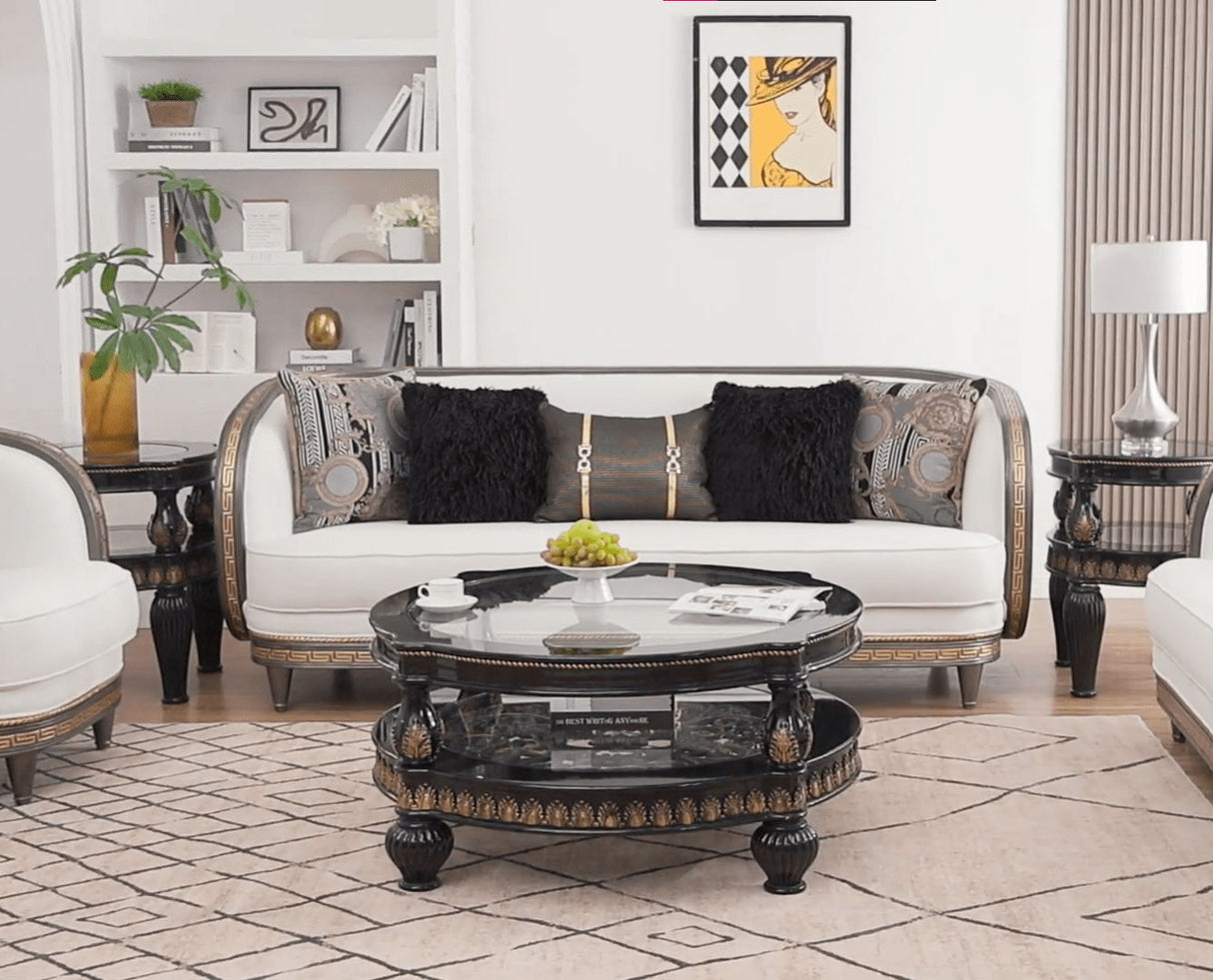 HD-9043 - Sofa - White / Brown / Gold