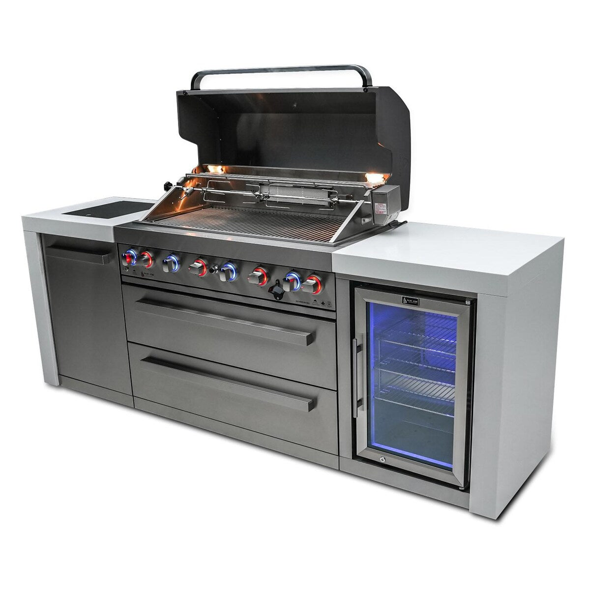Mont Alpi Deluxe Series 8 Ft Propane Outdoor Kitchen Island w/ Side Burner & Fridge - MAi805-DFC