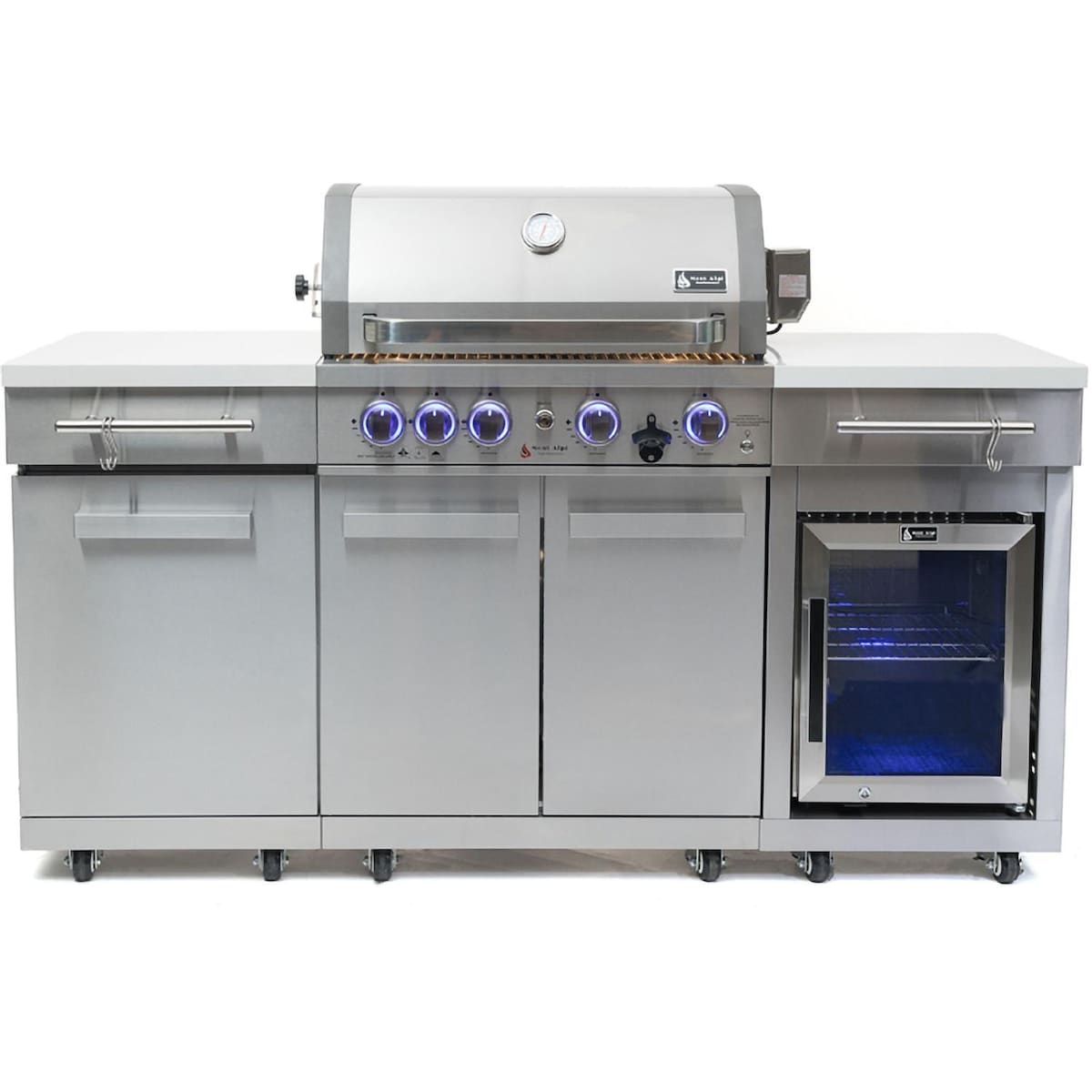 Mont Alpi Compact Series 6 Ft Natural Gas Outdoor Kitchen Island w/ Fridge in Stainless Steel - MA-957FCRS