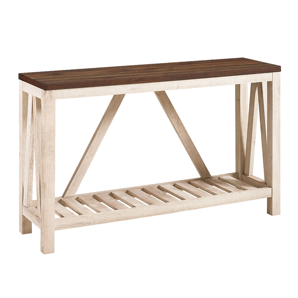 Farmhouse A Frame Entry Table With Lower Shelf