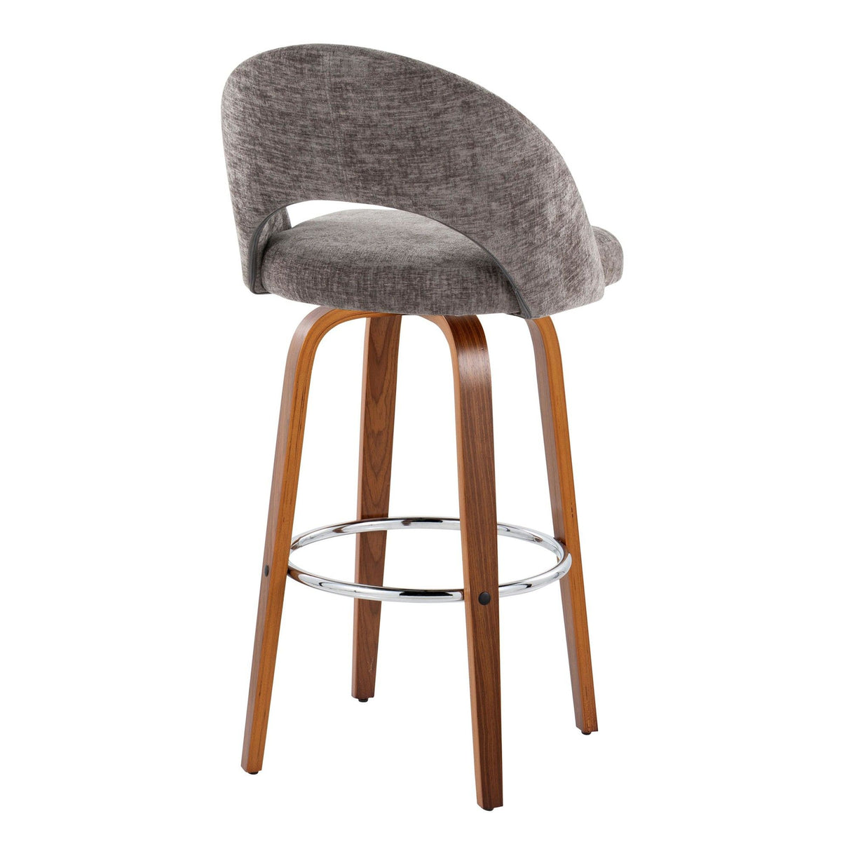 Renee - Upholstered Fixed-Height Barstool (Set of 2) - Walnut Wood, Chrome Metal