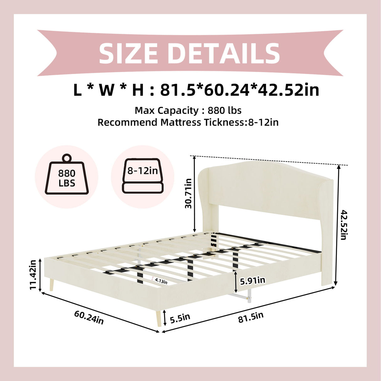 Upholstered Bed, Tufted Headboard, Comfortable Sleep