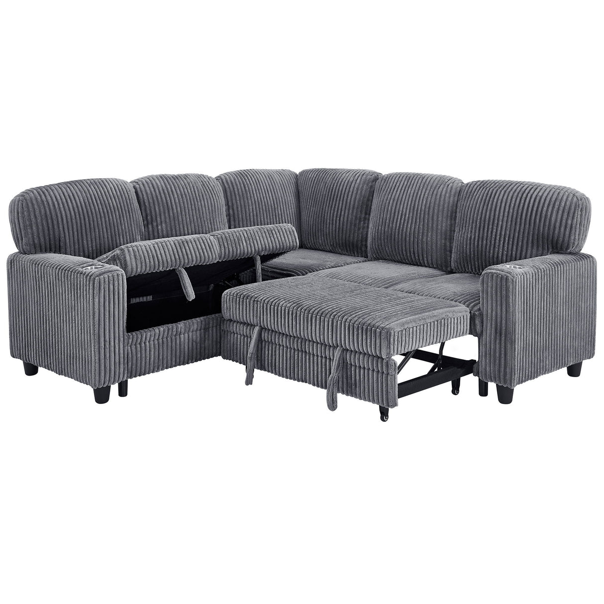 L-Shaped Sofa With Pull Out Sofa Bed With USB