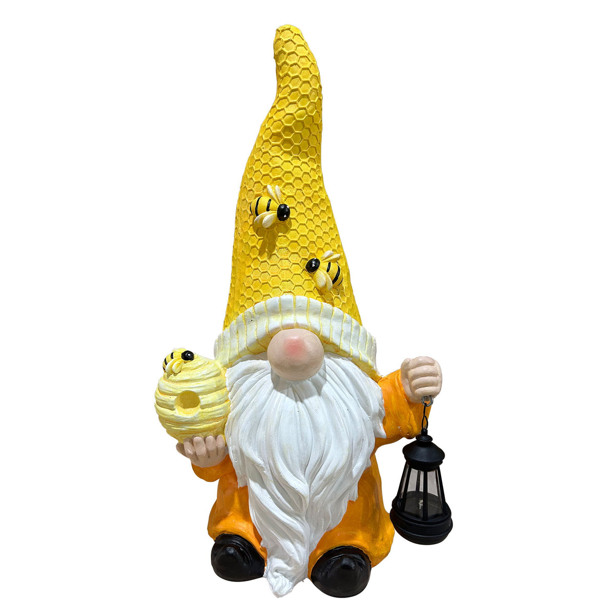 Tree Spirit Old Man Statue With Bee Decor, Garden Sculpture Ornament - Yellow / White