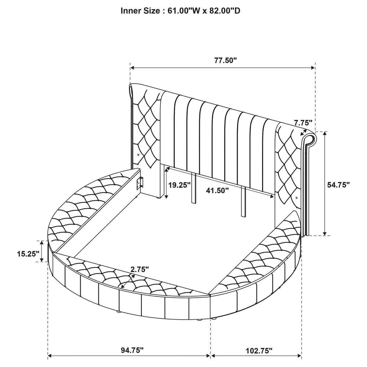 Santiago - Upholstered Round Storage Bed With Built In Charging Ports
