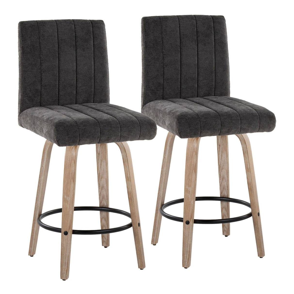 Hannah - 26" Fixed-Height Counter Stool With Swivel And Round Black Metal Footrest (Set of 2) - Whitewashed Wood