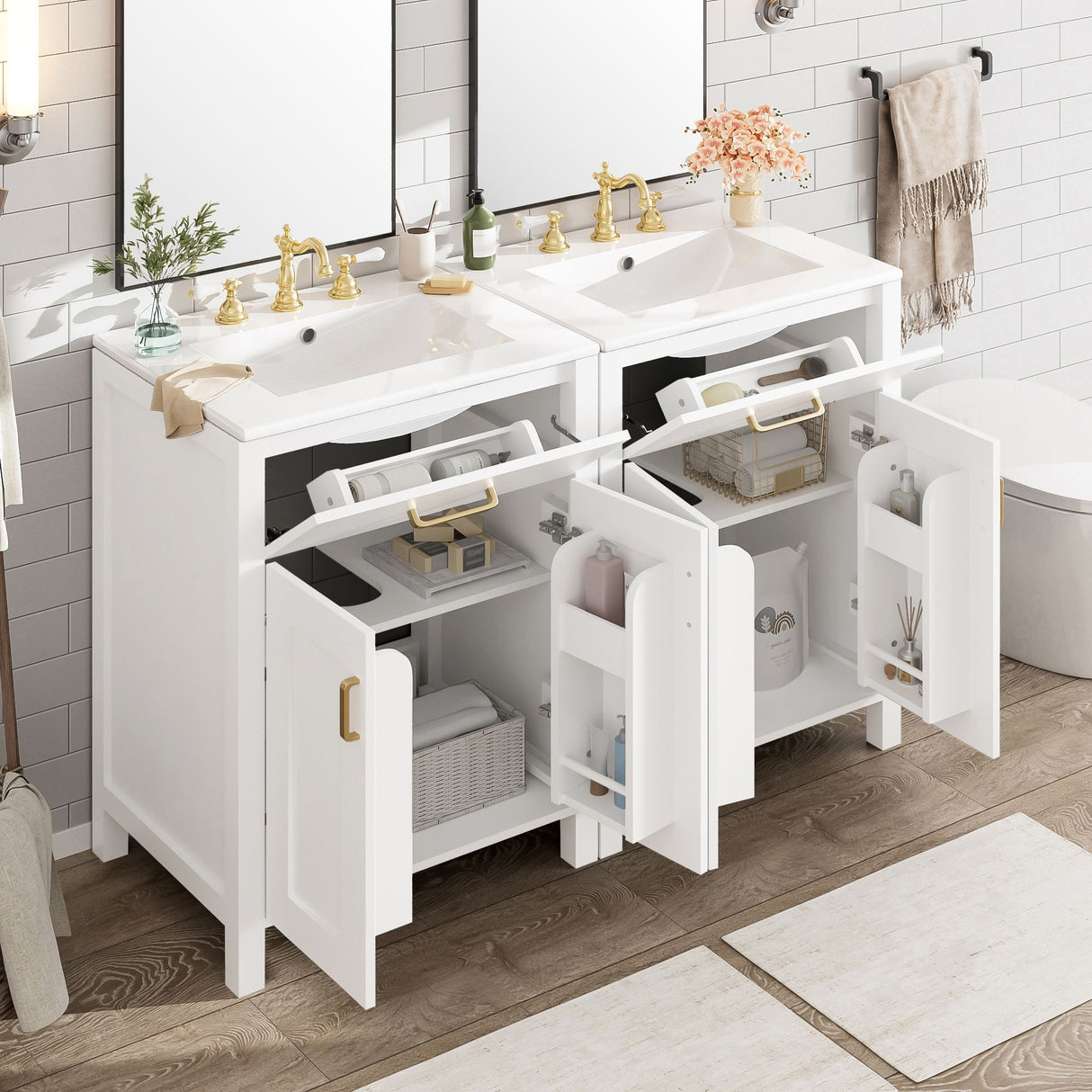 Modern Bathroom Vanity With Ceramic Sink, Soft-Close Doors, Flip Drawer, U-Shaped Shelves, Elegant Storage Solution