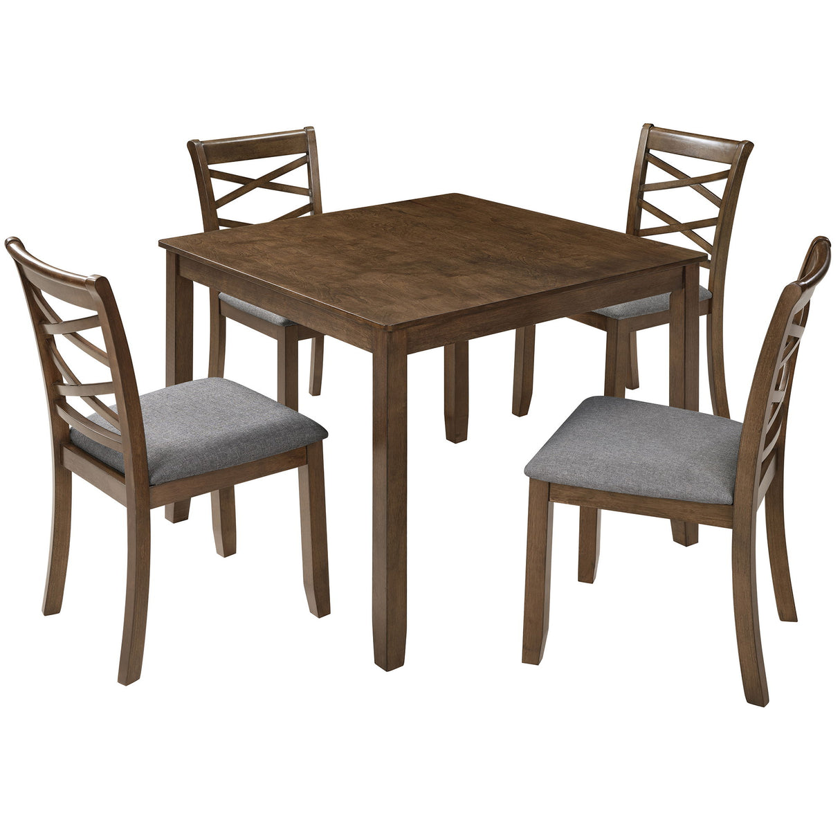 5 Piece Dining Table Set & 4 Chairs - Walnut
