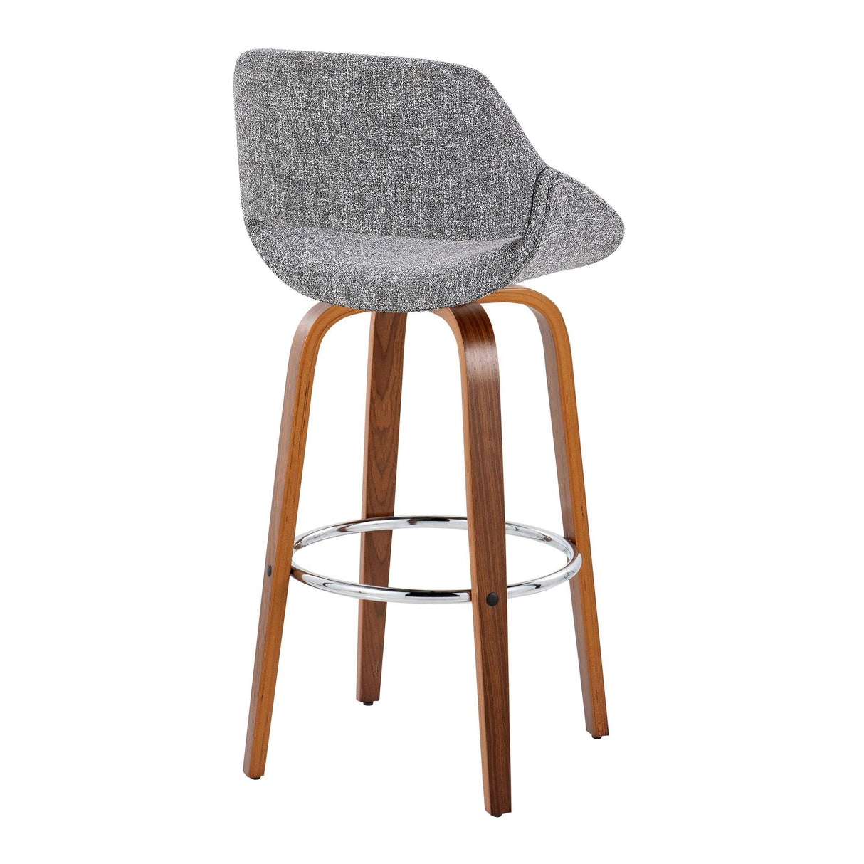 Fabrizzi - 30" Fixed-Height Barstool With Swivel And Round Chrome Metal Footrest (Set of 2) - Walnut Wood