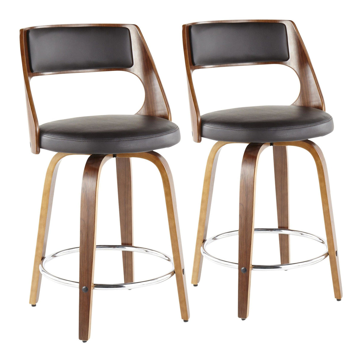 Cecina - Counter Stool With Swivel (Set of 2) - Walnut And Brown Faux Leather