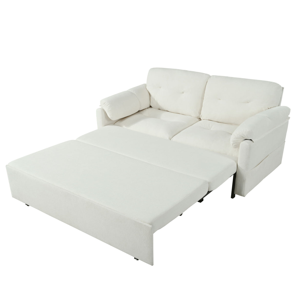 Modern Convertible Sleeper Sofa Bed With Pull-Out Queen Design, Side Storage & Thick Cushions