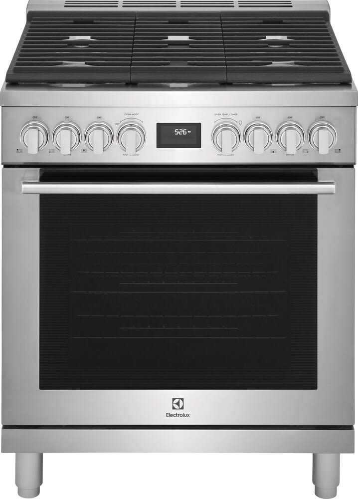 Electrolux ECFD3068AS 30 inch dual fuel range angled view