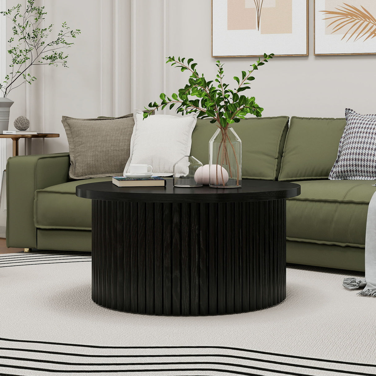 Coffee Table, Round Coffee Table, Modern Side Tables Accent End Table For Living Room, Apartment - Black
