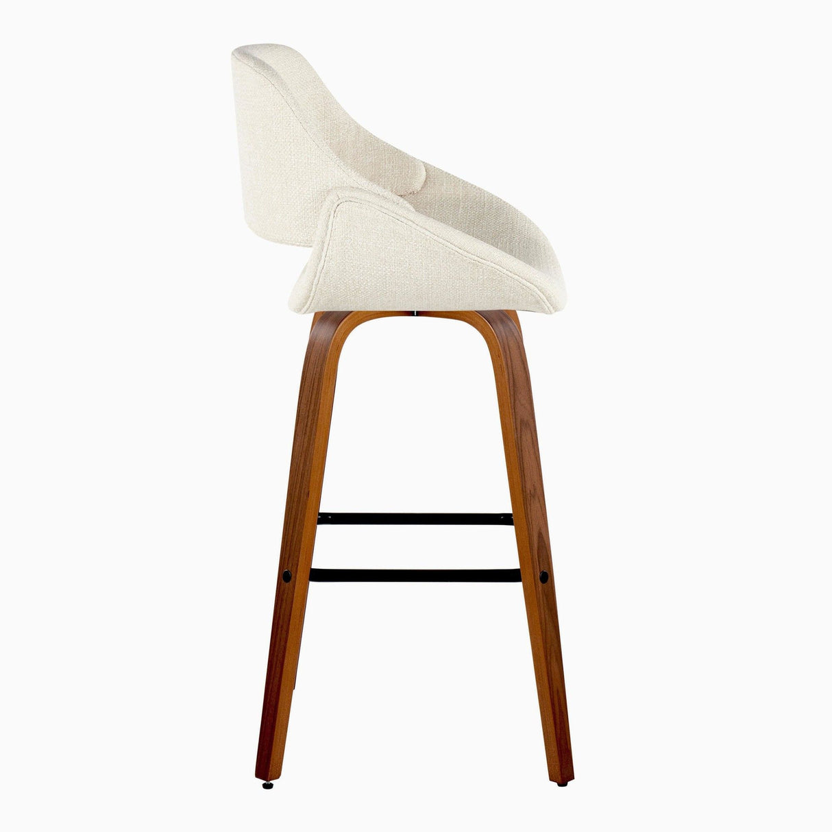 Fabrizzi - 30" Fixed-Height Barstool With Swivel And Square Black Metal Footrest (Set of 2) - Walnut Wood