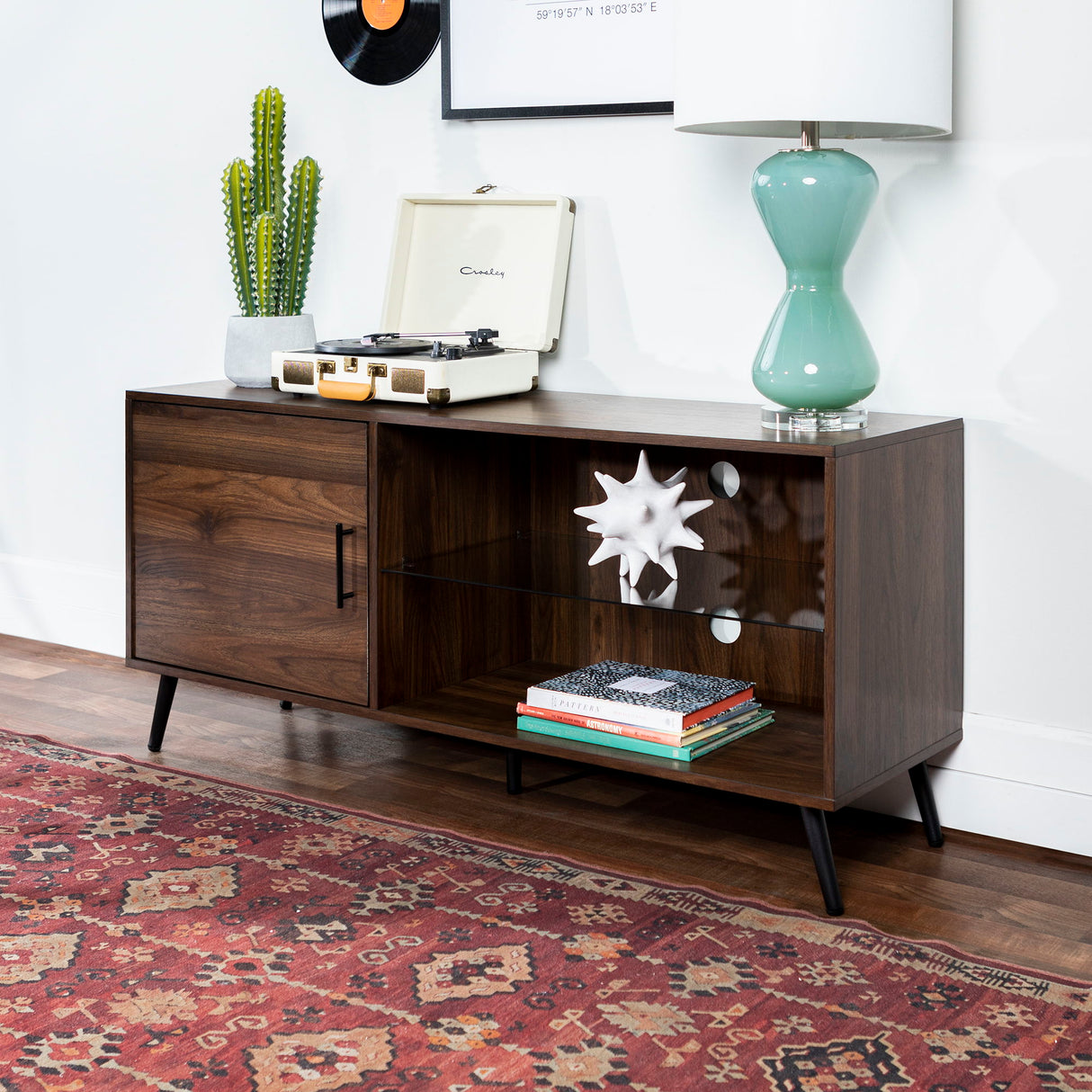 Glass Shelf TV Stand For TVs Up To 58 - Dark Walnut