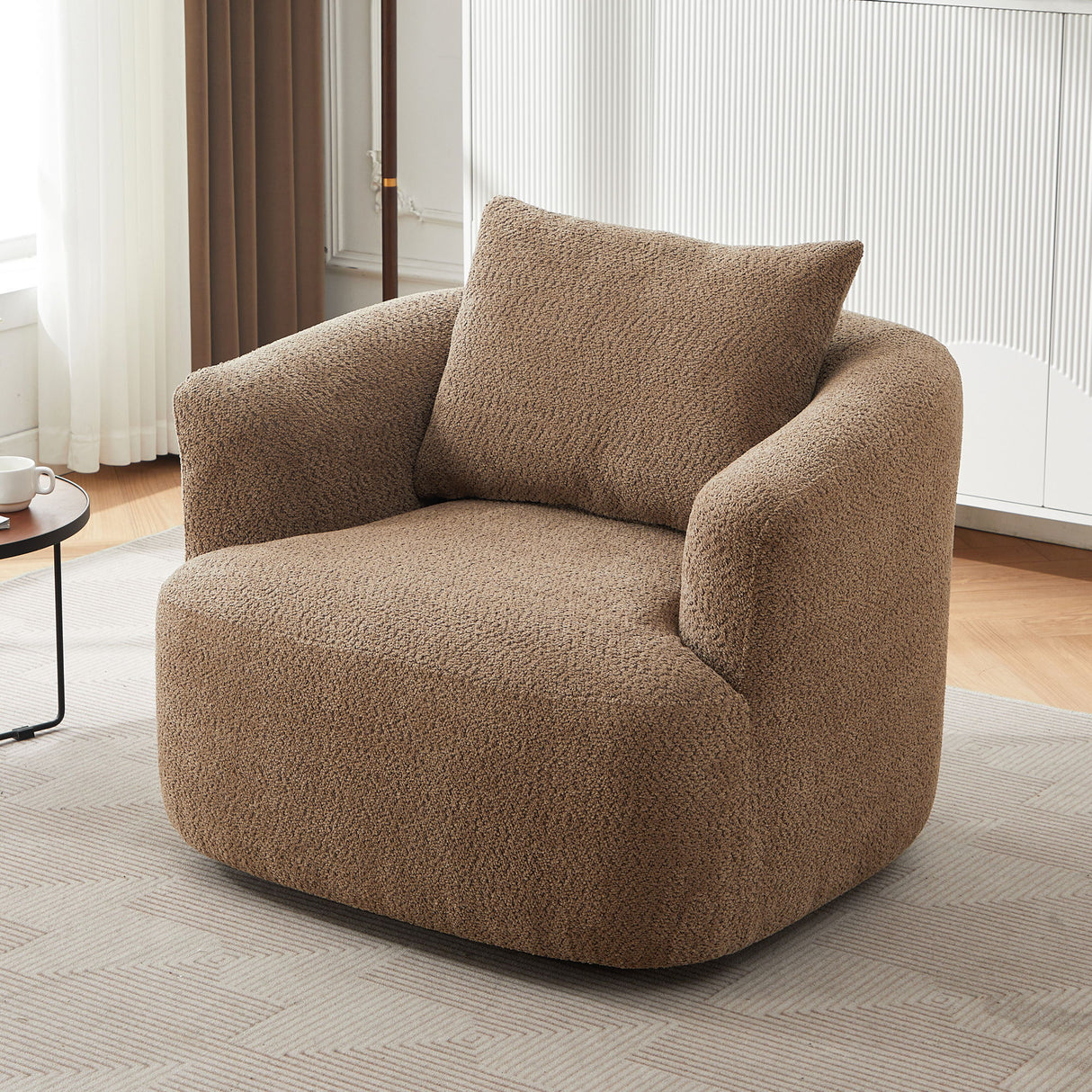 360° Swivel Barrel Sofa Chair With Throw Pillow, Chenille Upholstered Accent Chair