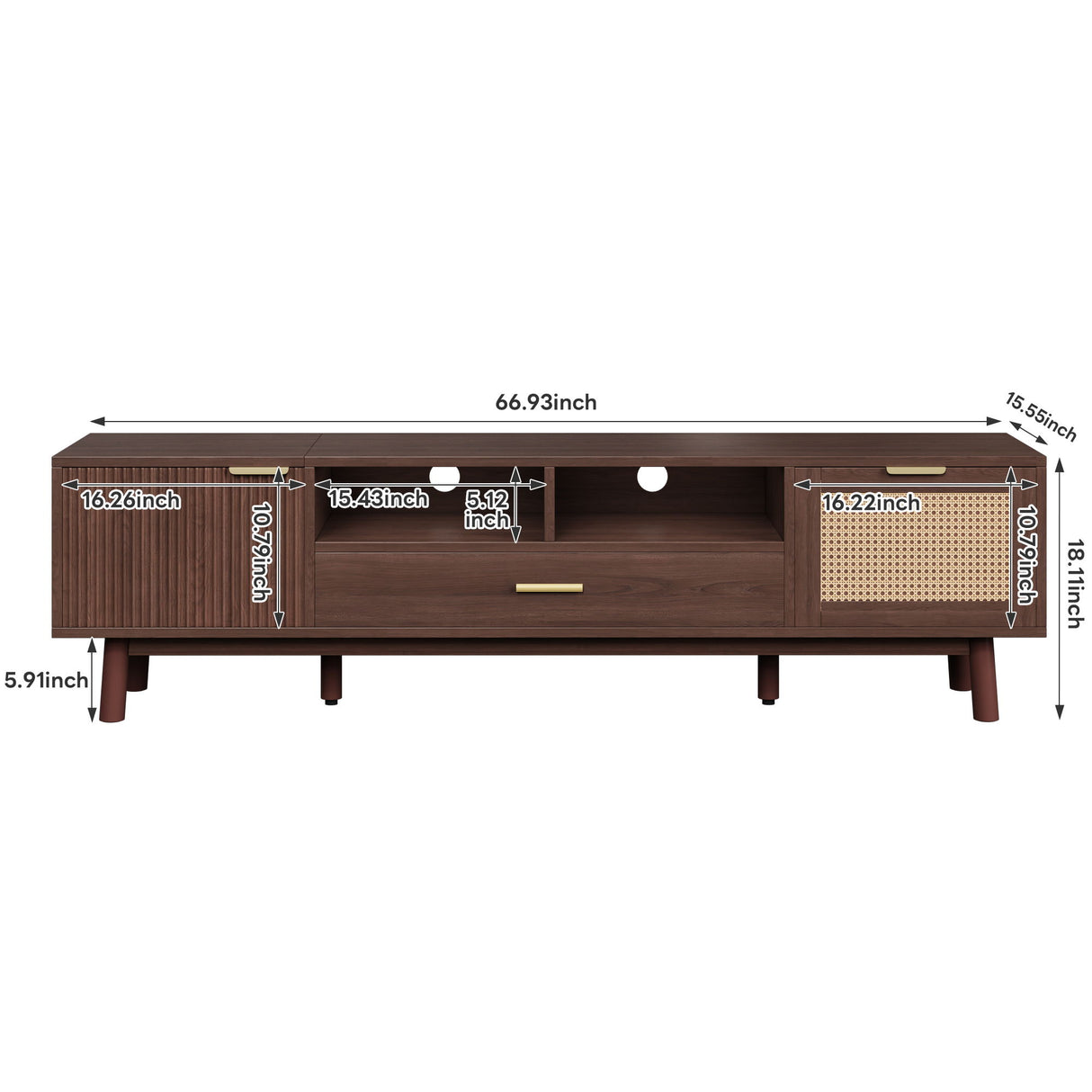 TV Stand For 75" TVs With Soft Closing Doors, Console With Accents And Drop Down Cabinet - Dark Brown