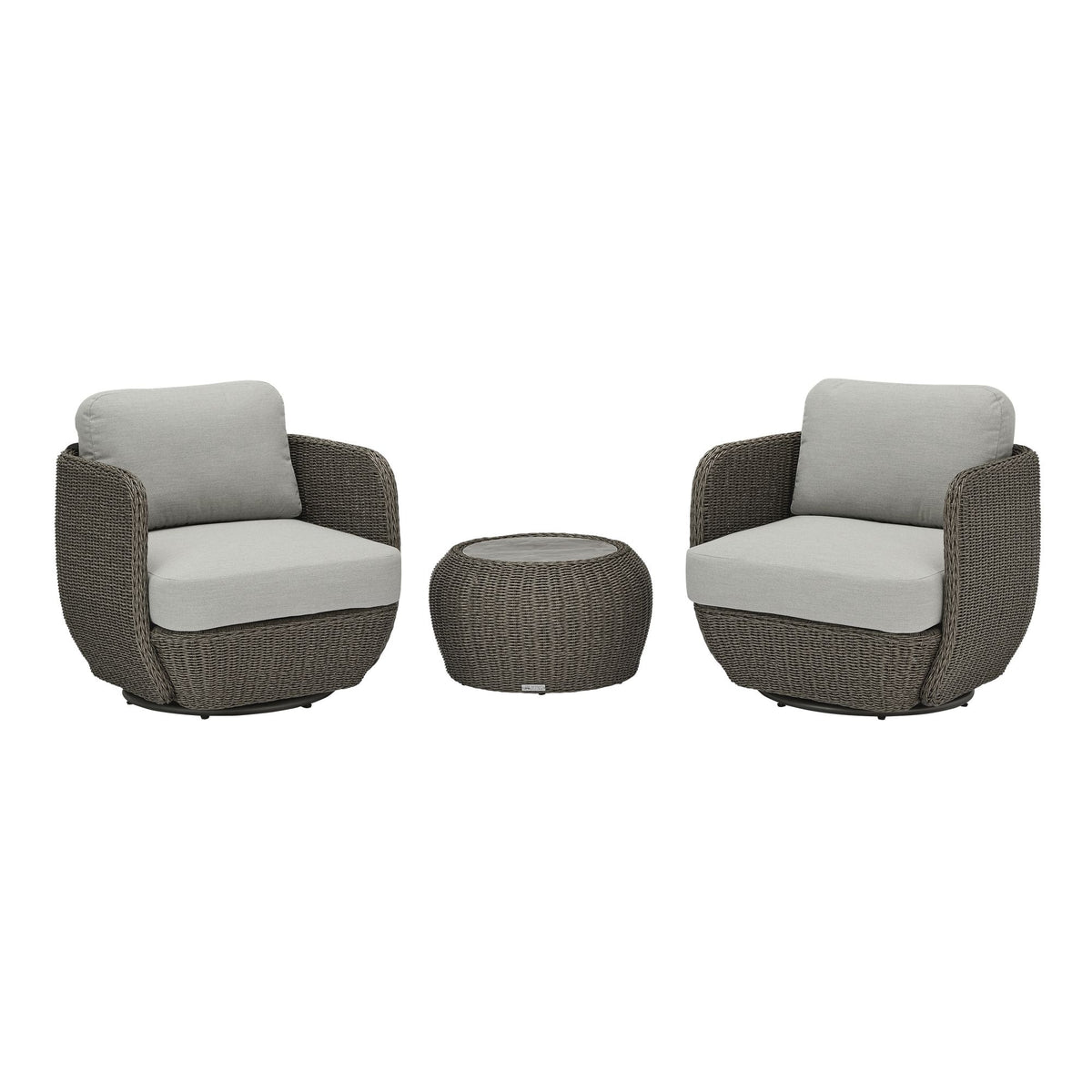 Amira - 3-Piece Outdoor Swivel Lounge Chair Conversation Set - Light Gray / Deep Bronze