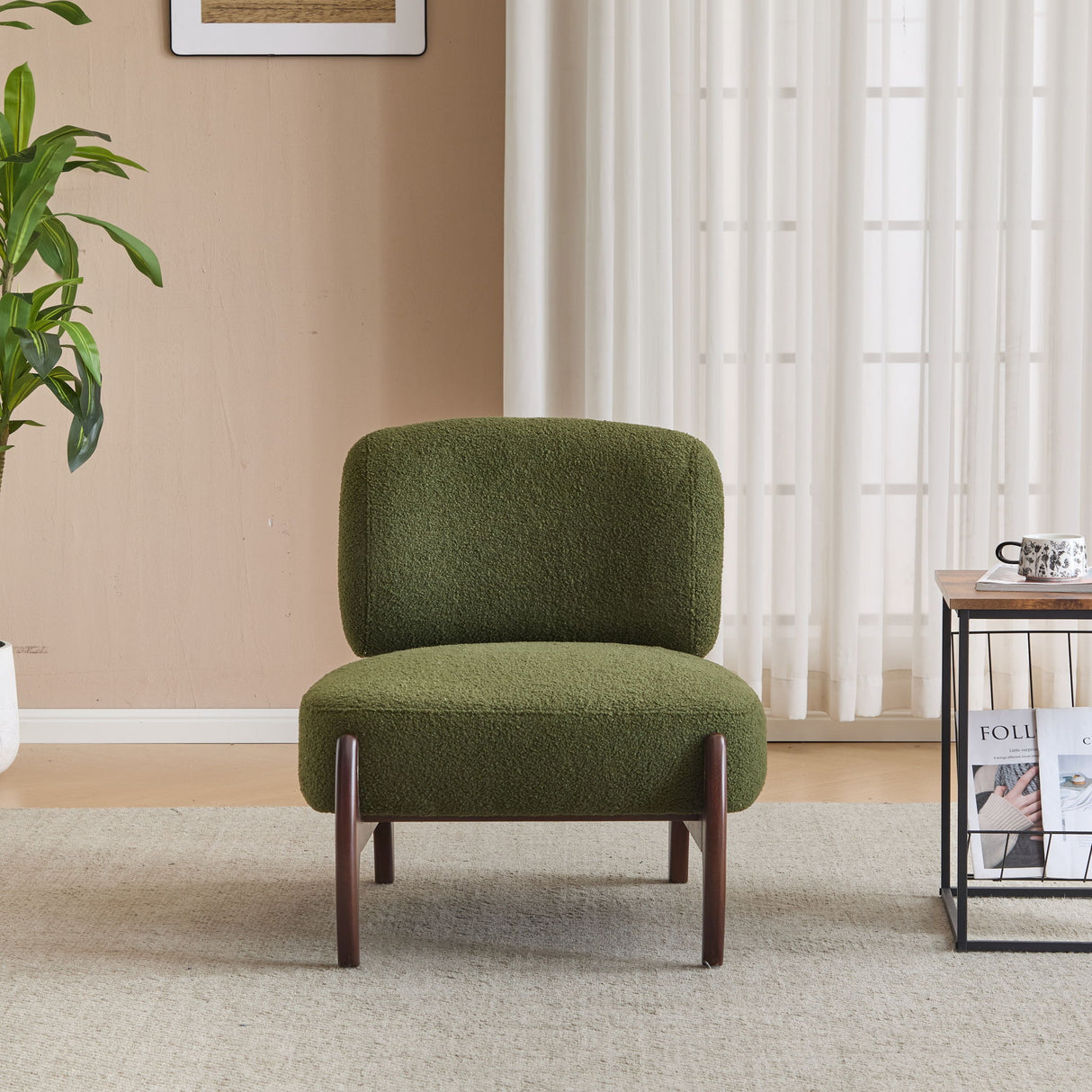 Modern Boucle Lounge Chair With Solid Wood Fram
