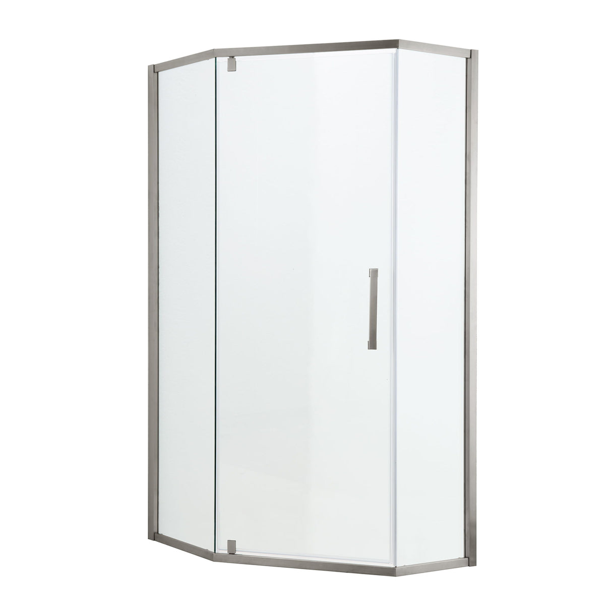 Semi Frameless Neo Angle Hinged Shower Enclosure With Clear Tempered Glass - Brushed Silver