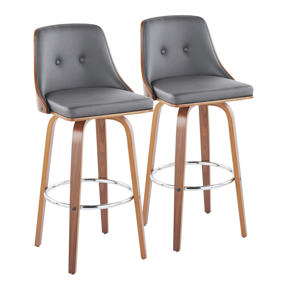 Gianna - 30" Fixed-Height Barstool (Set of 2) - Walnut Wood With Round Footrest
