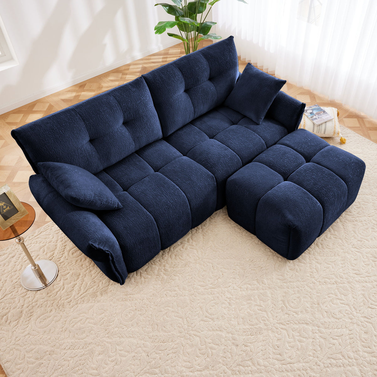 Sofa Set With Ottoman And Pillows, Textured, High Resilience Cushions