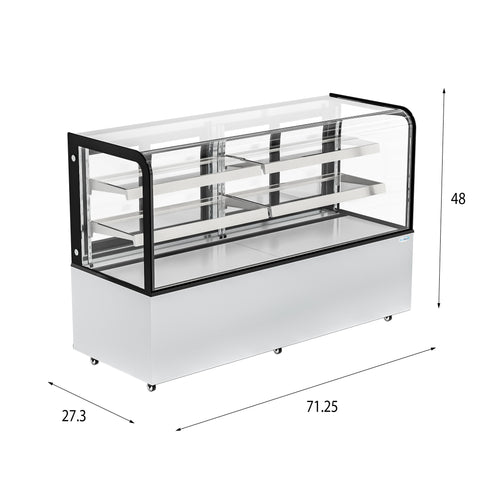 71 in. Dry Bakery Display Case with Front Curved Glass Protection, 20 cu ft. BDC-20C.