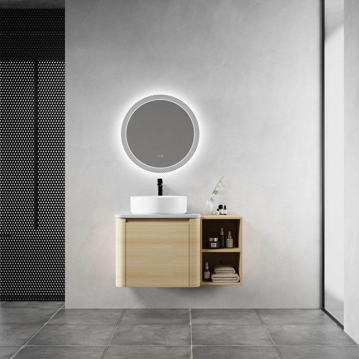 Mounted Bathroom Vanity With Art Sink, Storage Shelves, Soft Close Door