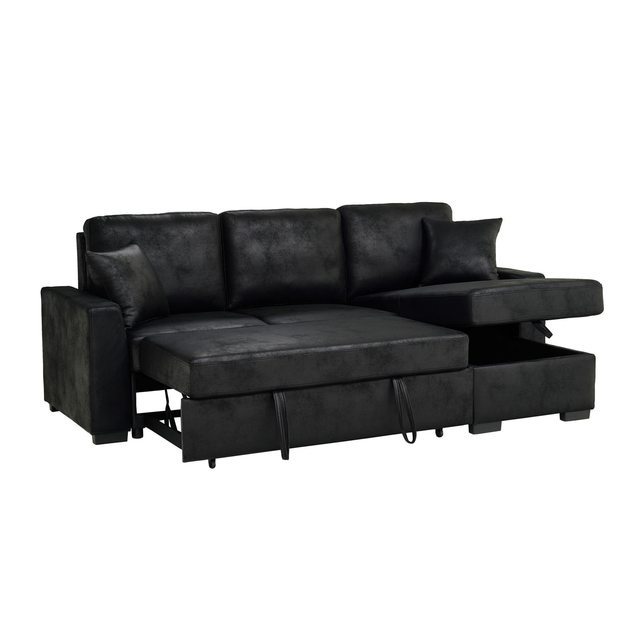 Upholstered Sectional With Pull-Out Bed And Chaise Storage
