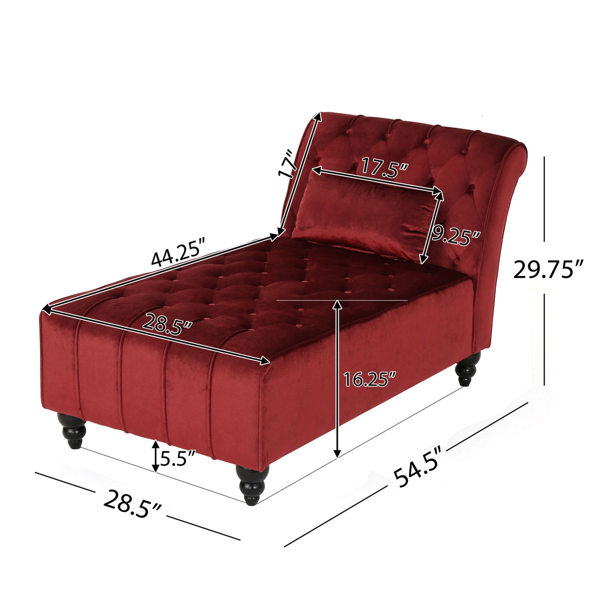 Ethereala - Upholstered Velvet Chaise Lounge With Button Tufted - Garnet