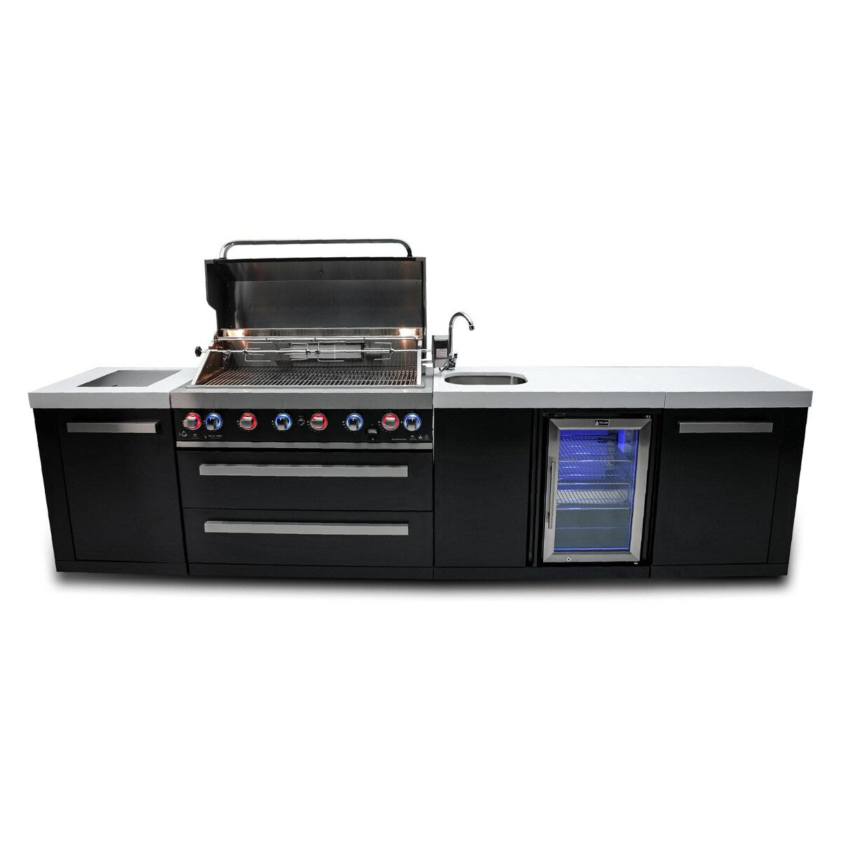 Mont Alpi Black Series 11 Ft Propane Outdoor Kitchen Island w/ Side Burner & Beverage Center - MAi805-BSSBEV
