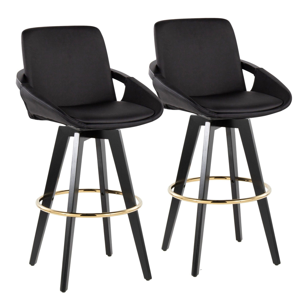 Cosmo - Fixed-Height Barstool (Set of 2) - Black Wood Base, Gold Footrest