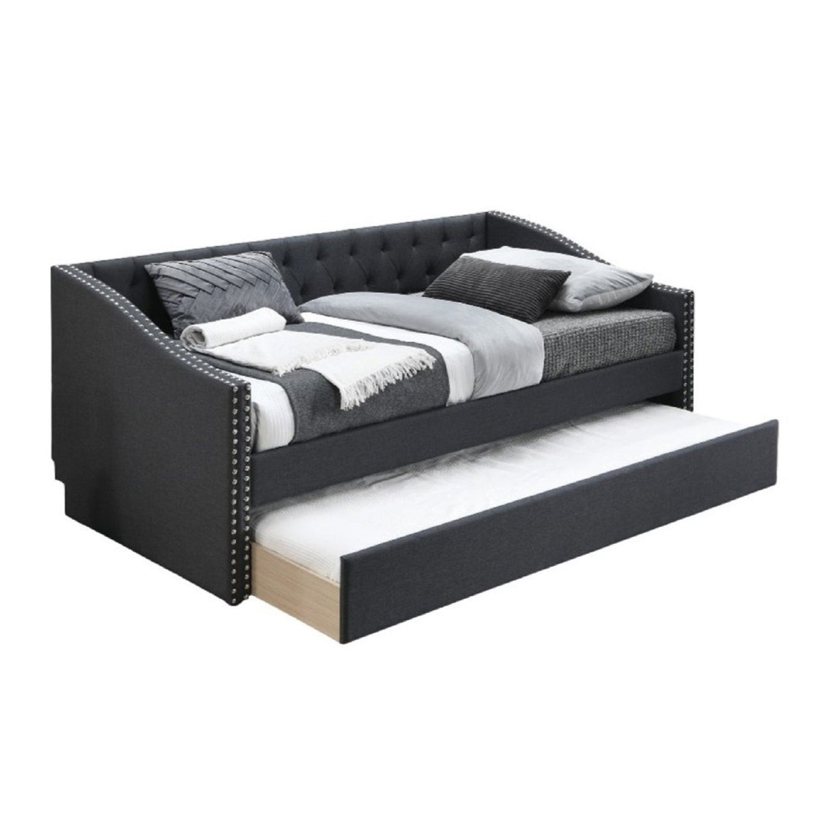 Daybed With Trundle Nailhead Trim Button Tufted