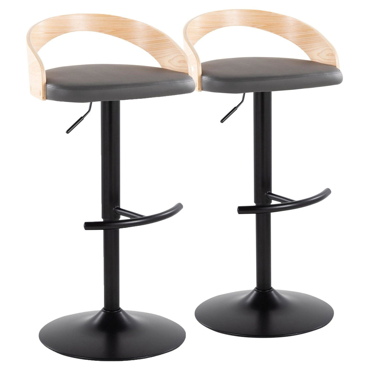 Grotto - Adjustable Barstool - Black Metal, Natural Wood