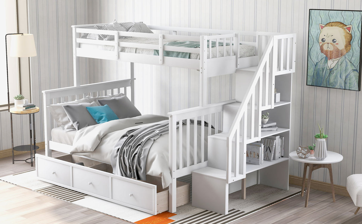 Stairway Bunk Bed With Storage And Guard Rail For Bedroom