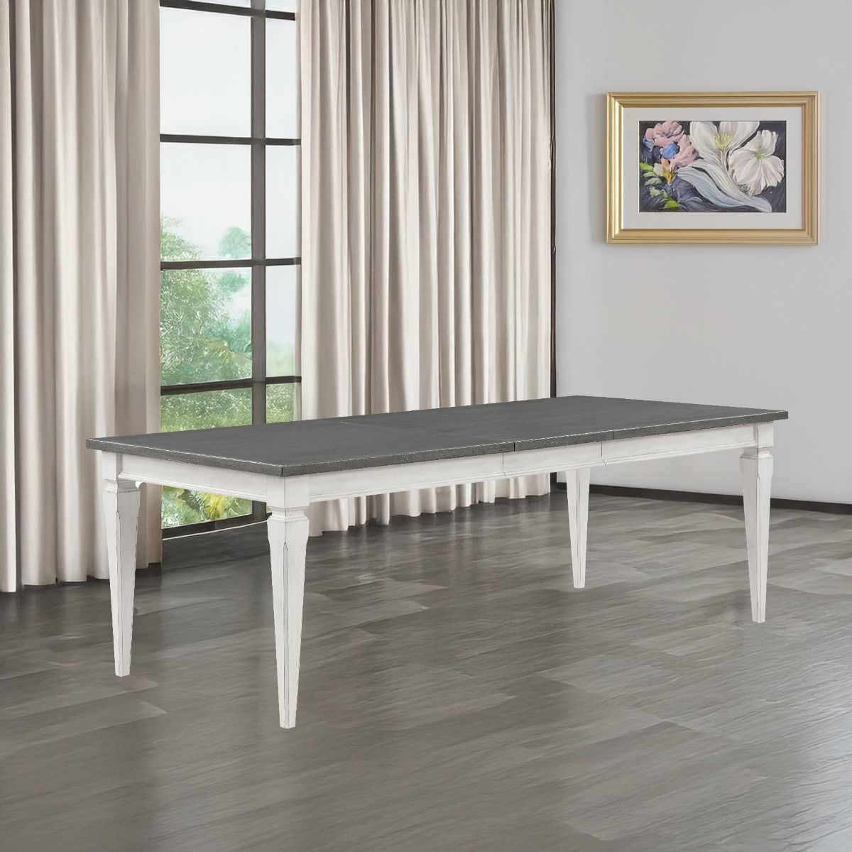 Katia - Dining Table With Leaf - Rustic Gray & Weathered White