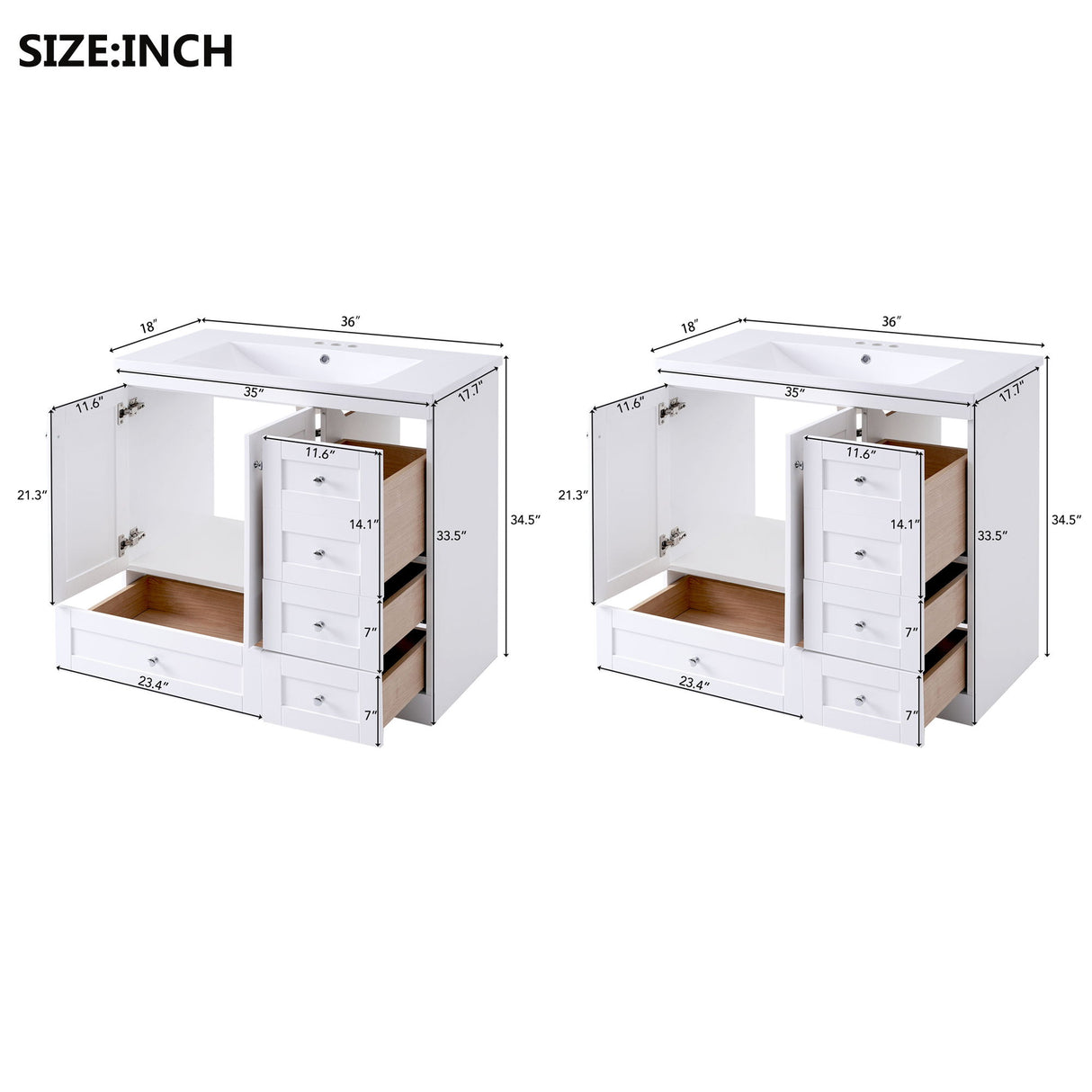 Shaker Free Standing Bathroom Vanity Cabinet With Sink, Soft Close Drawers, Soft Close Doors