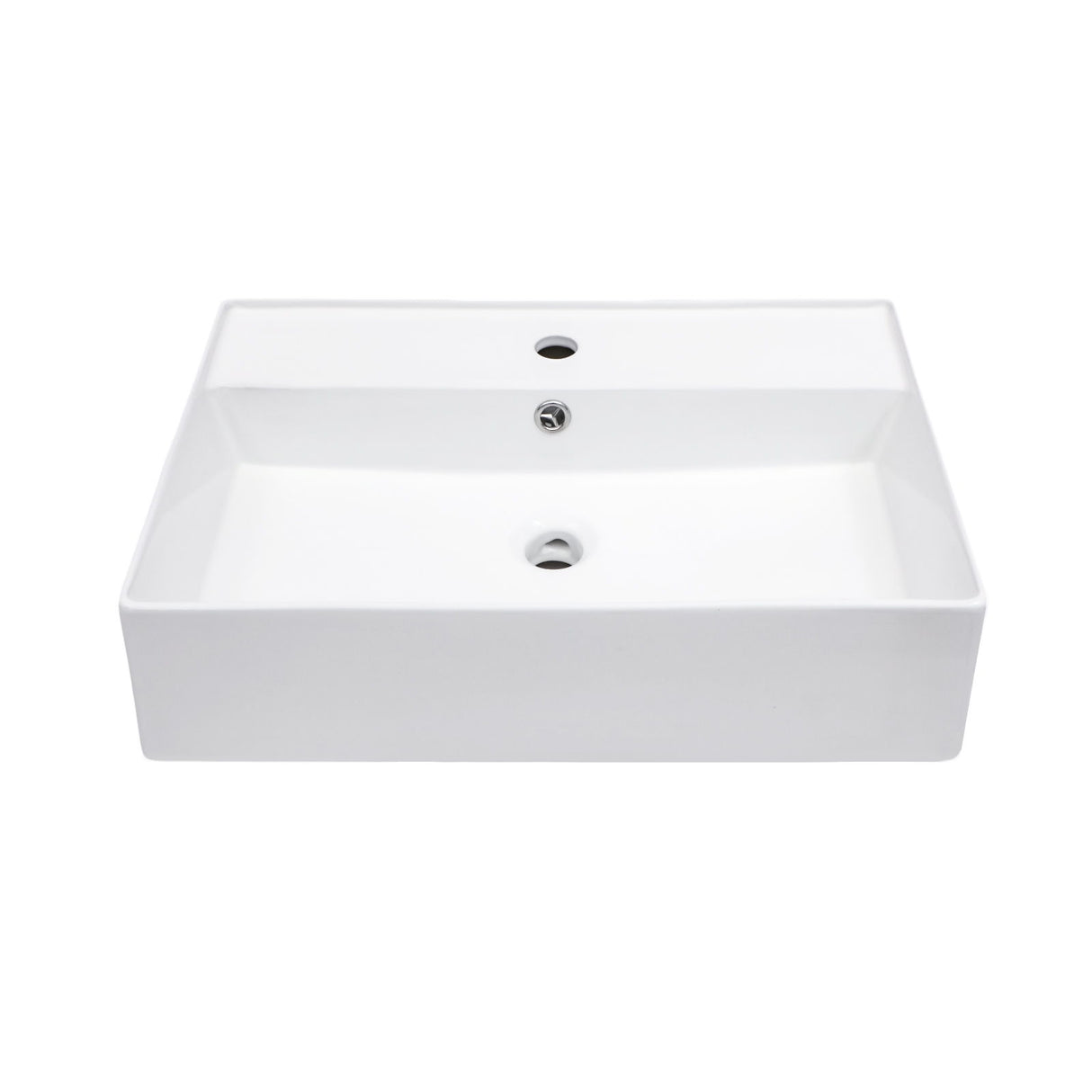 Modern Ceramic Rectangular Wall Mounted Bathroom Sink With Faucet Hole & Overflow