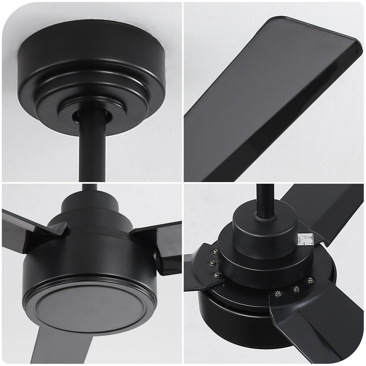 52" Outdoor Ceiling Fan Without Light, 3 Abs Blades Farmhouse Ceiling Fan With Remote Control 6-Speed Reversible Dc Motor For Living Room, Bedroom, Kitchen - Black