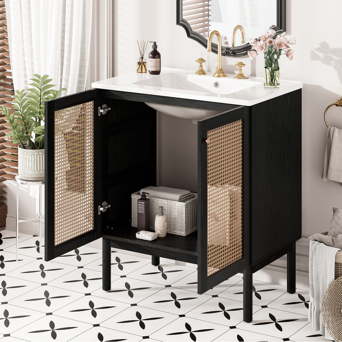 Bathroom Vanity With Soft Closing Mechanism - Black