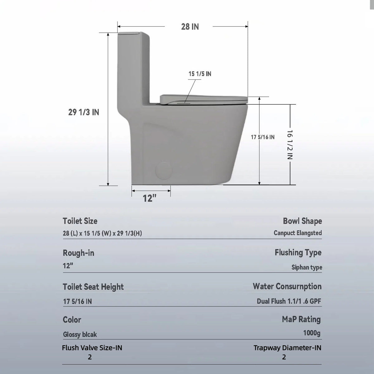 1 Piece Toilet With Tornado Flush, Dual Flush, And ADA Height Comfort Chair