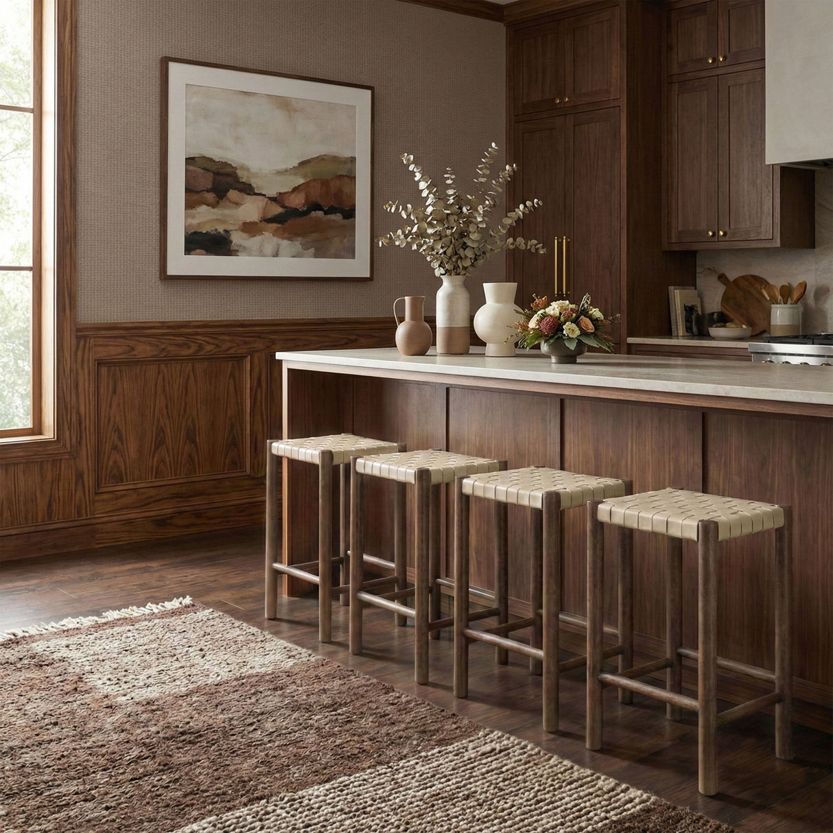 Entwine - Vegan Leather Upholstered Backless Counter Stool - Painted Brown