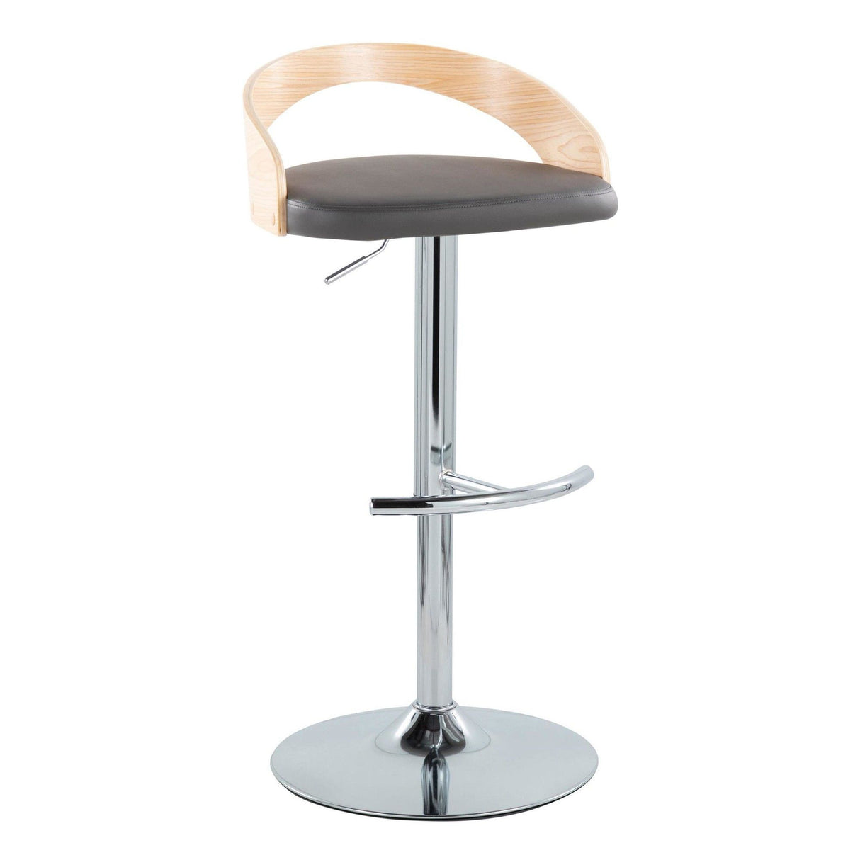 Grotto - Adjustable Barstool - Chrome Metal, Natural Wood