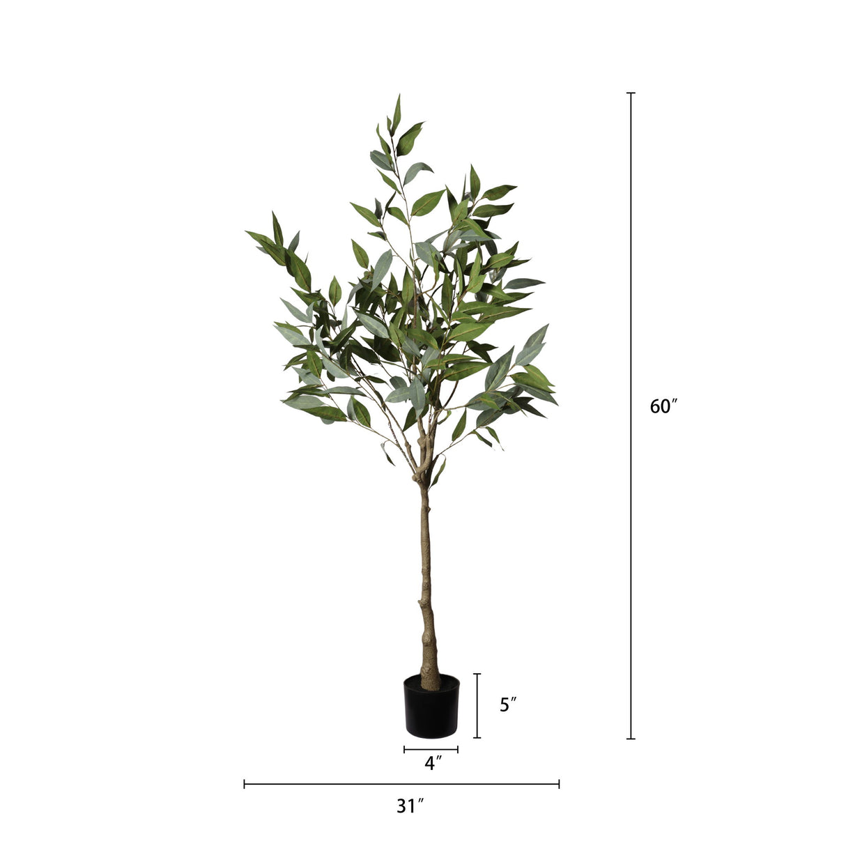 5Ft Realistic Artificial Eucalyptus Tree In Pot With Lush Leaves For Home Office Decor - Green Leaves