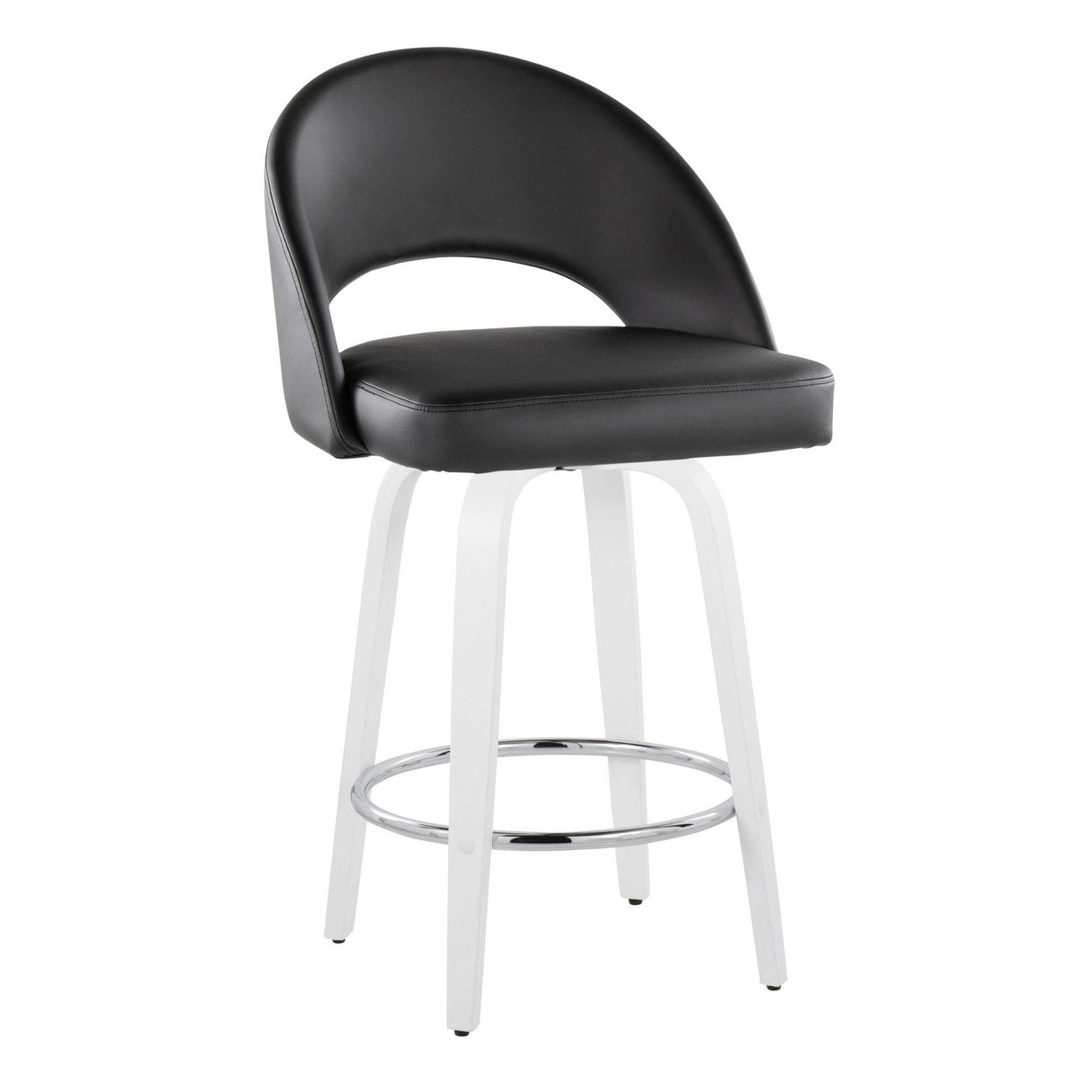 Cinch - Contemporary Fixed-Height Swivel Counter Stool (Set of 2) - White Wood And Round Silver Footrest