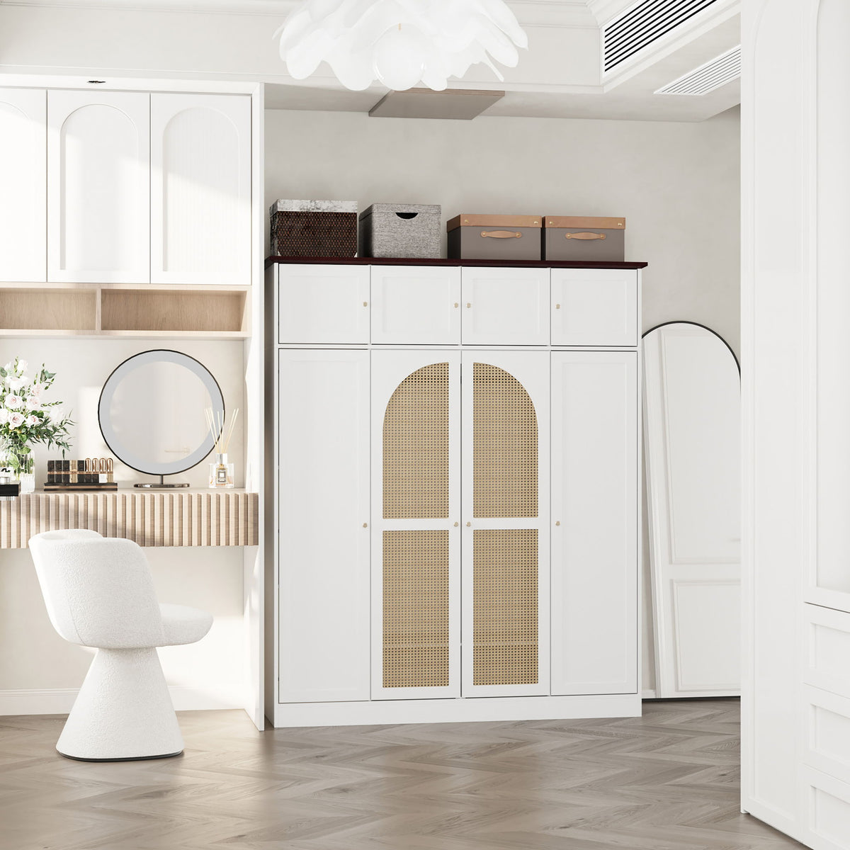 8 Door Armoire Wardrobe With Adjustable Shelves And Hanging Rod
