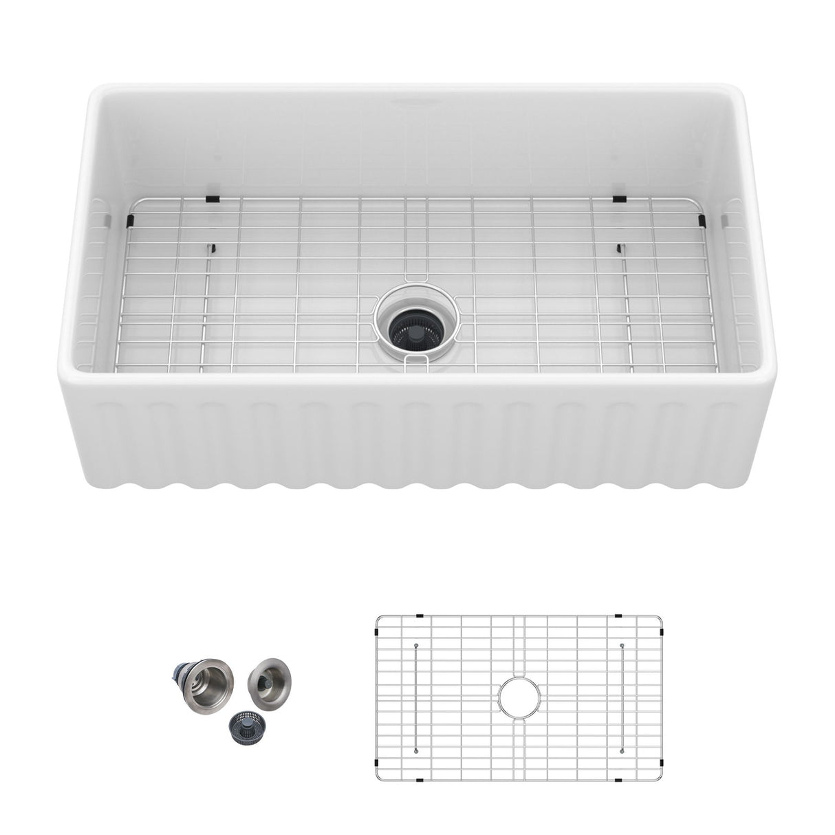 Sink - Apron-Front Reversible Single Bowl Kitchen Sink With Smooth And Ribbed Finishes - White