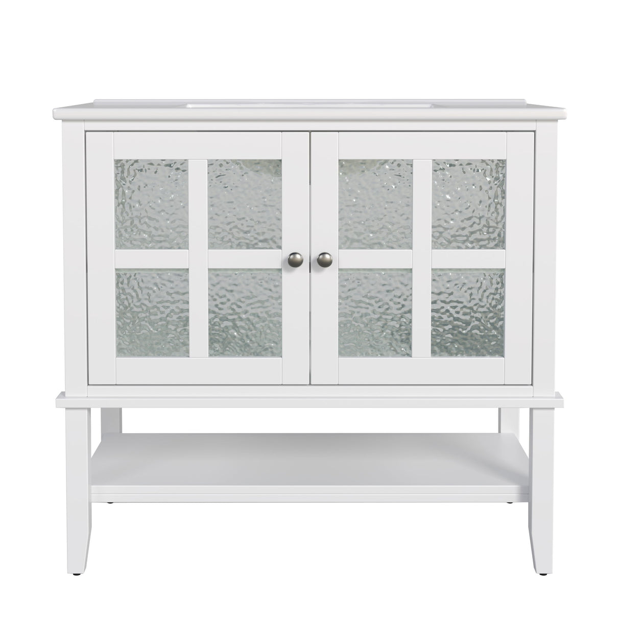 Bathroom Vanity With Ceramic Sink, Adjustable & Open Shelf