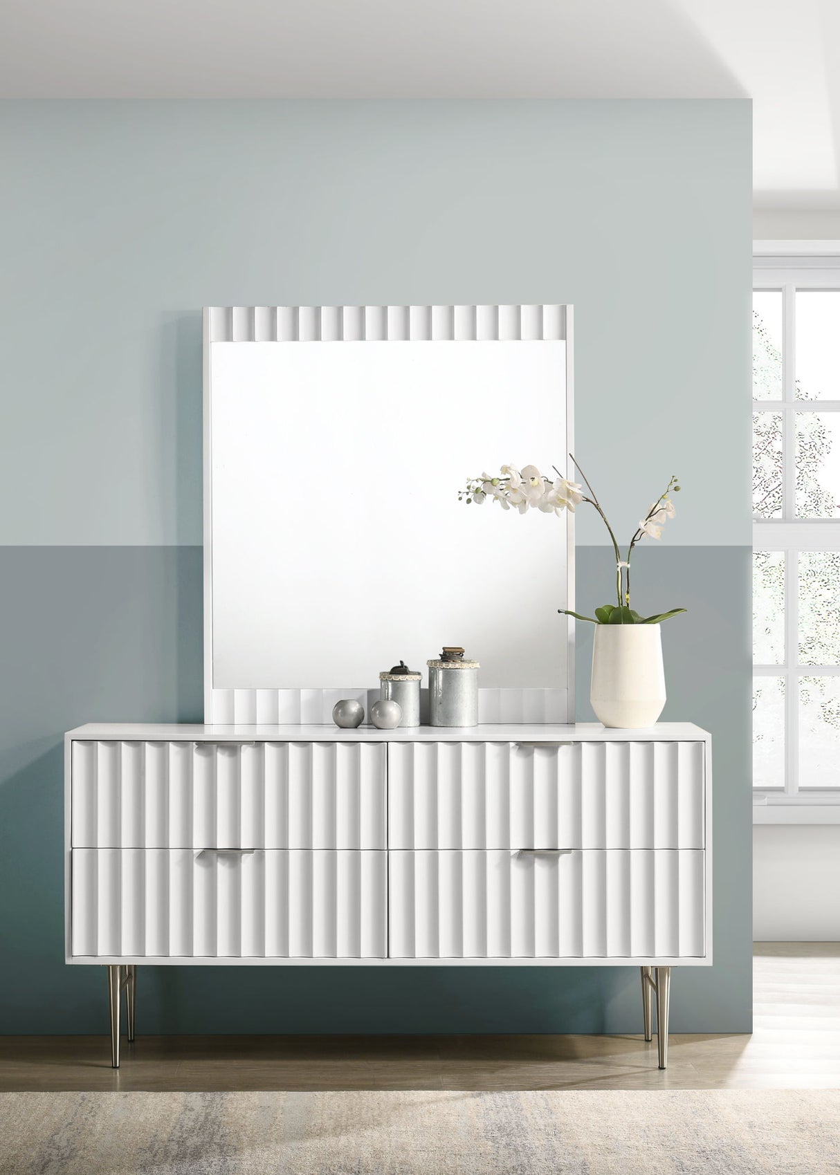 Modernist - Mirror With Stainless Steel Base - White