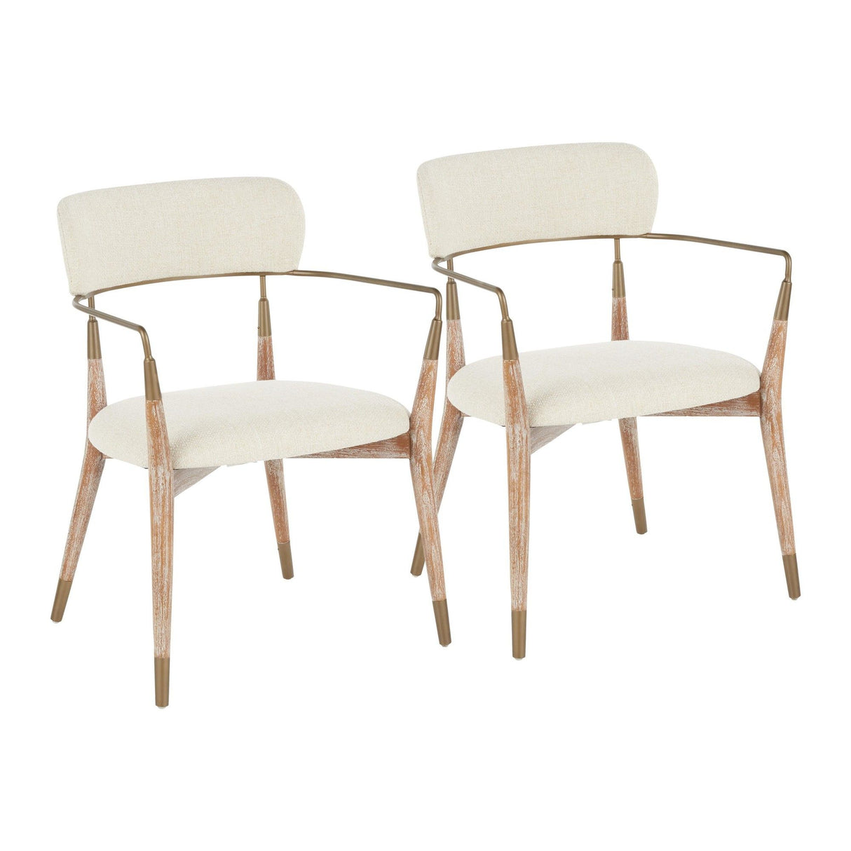 Savannah - Chair (Set of 2) - White Washed Wood And Cream Noise Fabric With Copper Accent